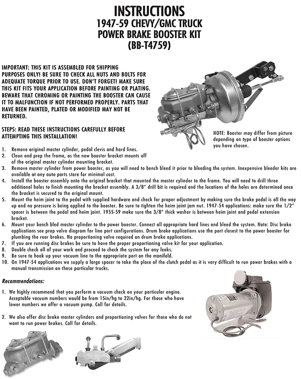 1947-55 Chevy, GMC Truck Power Brake Booster Kit - Image 5
