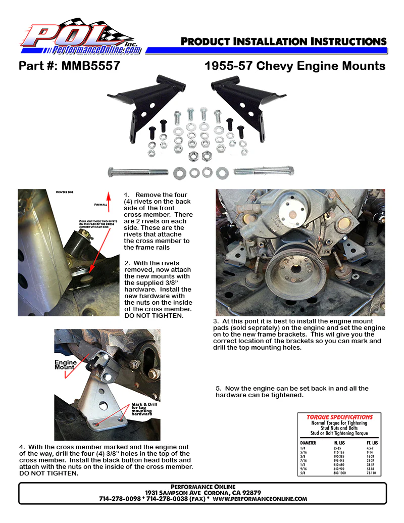 1955-57 Chevy Belair V-8 Motor Mount Bracket Set, Side Mount - Image 4