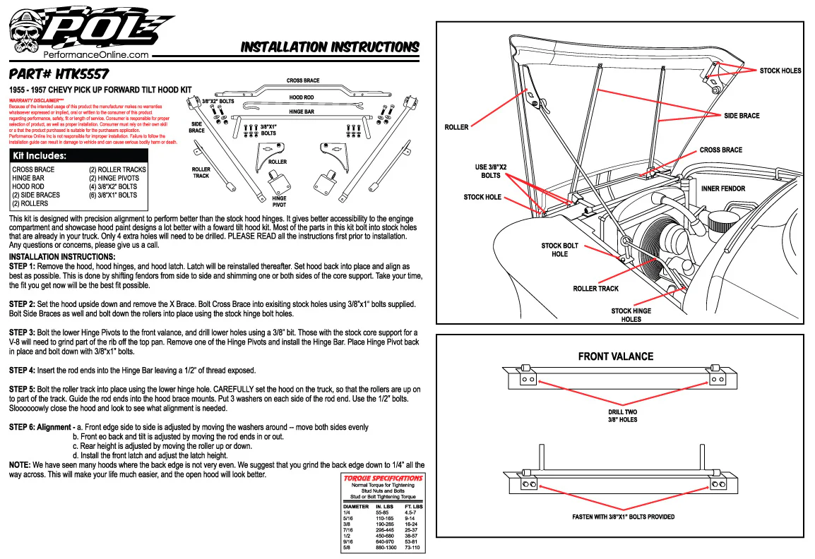 1955-57 Chevy, GMC Truck, Reverse Flip Hood Tilt Kit - Image 4