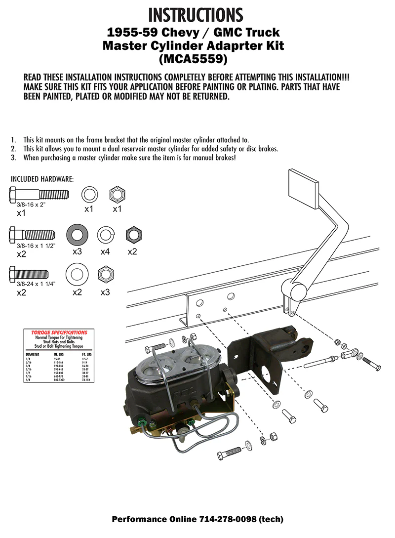 1955-59 Chevy, GMC Truck Manual Master Cylinder kit, Disc Brakes - Image 4