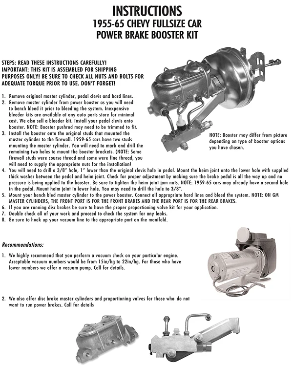 1958-65 Chevy Impala Power Brake Booster Kit - Image 3