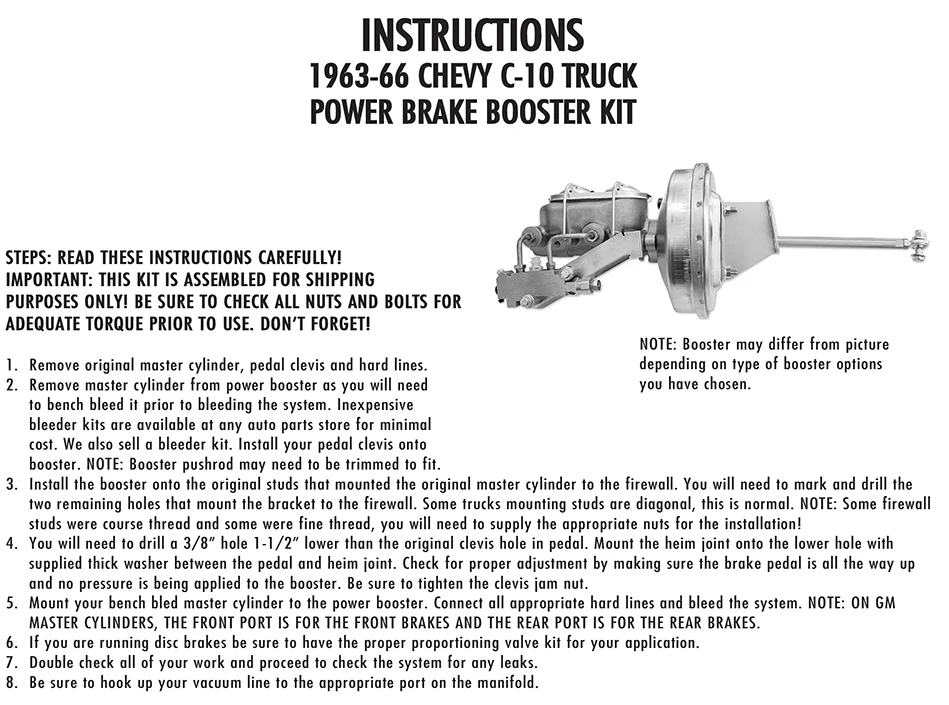 1960-66 Chevy, GMC Truck Power Brake Booster Kit - Image 4
