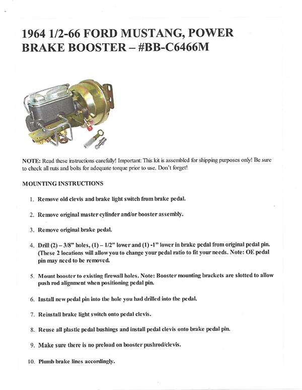 1964-66 Ford Mustang Power Brake Booster Kit, Chrome - Image 3