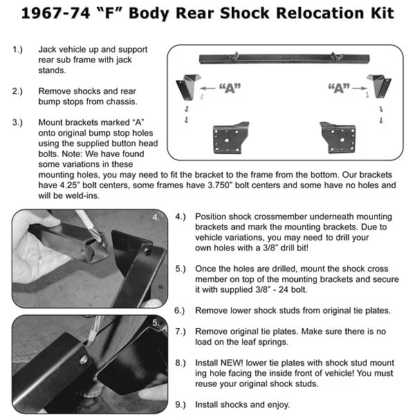 1967-69 Chevy Camaro, Pontiac Firebird Shock Relocation Kit, Rear - Image 5