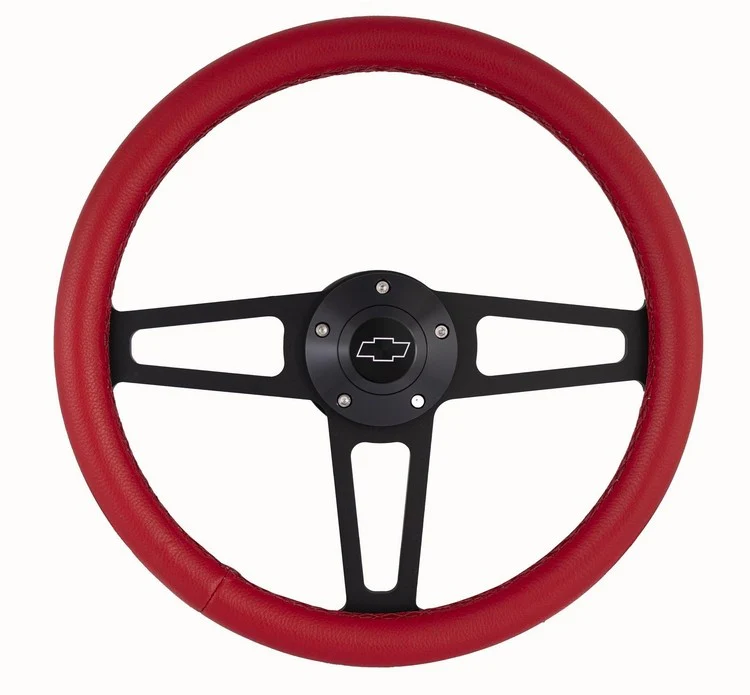 Billet T Series Red Wrapped Black Spoke Steering Wheel with Chevy Logo & Install Kit (5196) - Image 2