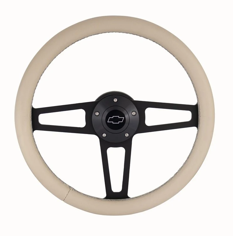Billet T Series Tan Wrapped Black Spoke Steering Wheel with Chevy Logo & Install Kit (5196) - Image 2