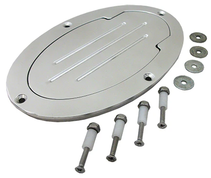 Fuel Tank and Master Cylinder Access Door, Billet Aluminum, Polished, Oval - Image 2