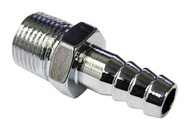 Fuel Tank Hose Fitting, Straight 180 Degree, 3/8", Chrome - Image 2