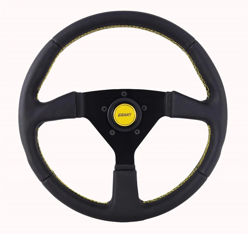 Performance Steering Wheel 13.75" Wrapped w/Yellow Stitching & Center Cap - Image 2