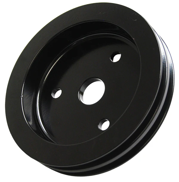 SMALL BLOCK CHEVY SWP CRANKSHAFT PULLEY, BLACK POWDER COATED ALUMINUM 2 GROOVE - Image 2