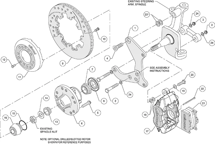 Wilwood Dynalite Pro Series Front Hub Kit, 1955-57 Chevy Belair Front Disc Brake Conversion Kits - Image 9